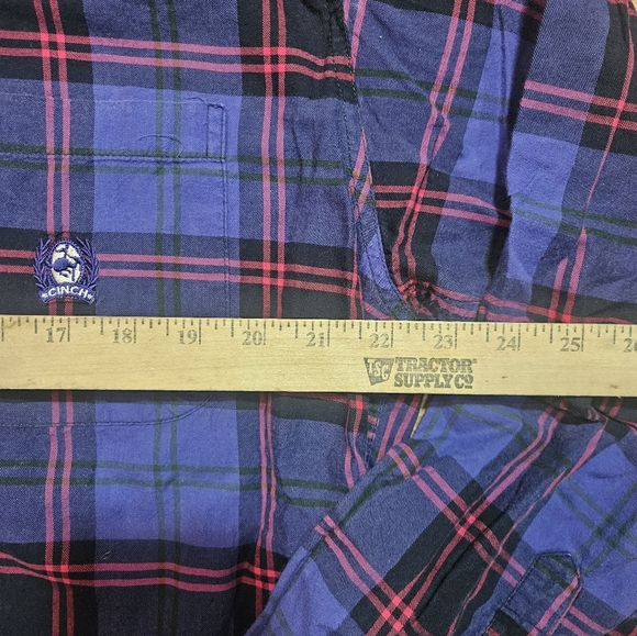 Cinch Western Button Down Shirt Long Sleeve Red Blue Plaid Mens Size Medium - Picture 7 of 9